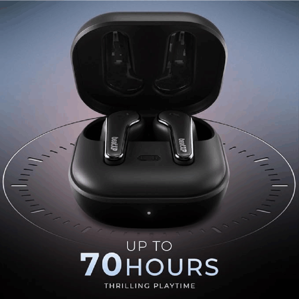 BeatXP Echo XPODS Bluetooth True Wireless Ear Buds with 70H Playtime, Quad Mic ENC, Gaming Mode with 40ms Low Latency, Type C Earphone, 11mm Drivers, IPX5, BT 5.3, Touch Control (Black)