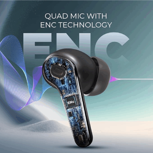 BeatXP Echo XPODS Bluetooth True Wireless Ear Buds with 70H Playtime, Quad Mic ENC, Gaming Mode with 40ms Low Latency, Type C Earphone, 11mm Drivers, IPX5, BT 5.3, Touch Control (Black)