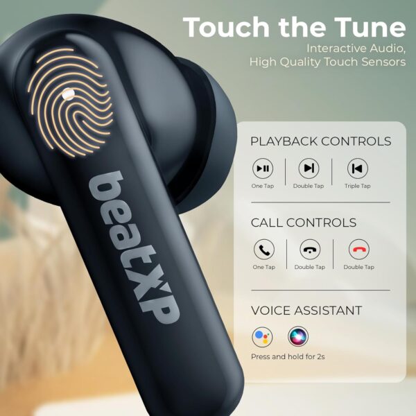 Tollymart Tune XPods Bluetooth True Wireless Earbuds with 50H Playtime, Quad Mic ENC, Gaming Mode with 40ms Low Latency,Type C Earphones with 10Mm Drivers, W/R,Bt 5.3,Touch Control(Black)